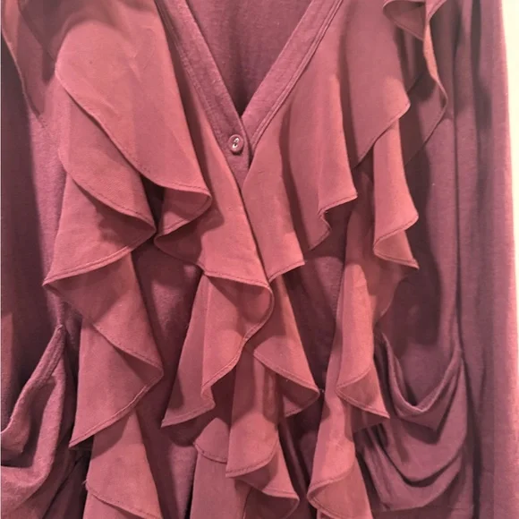 LOGO by Lori Goldstein Deep Red Ruffle Blouse - Picture 5 of 7